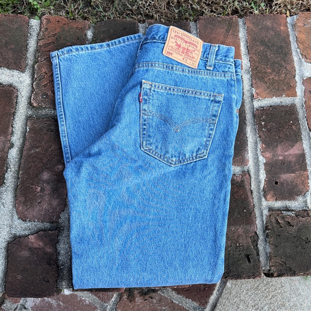 Levis "505" regular fit straight leg blue jeans size 36 X 30 - Picture 6 of 6